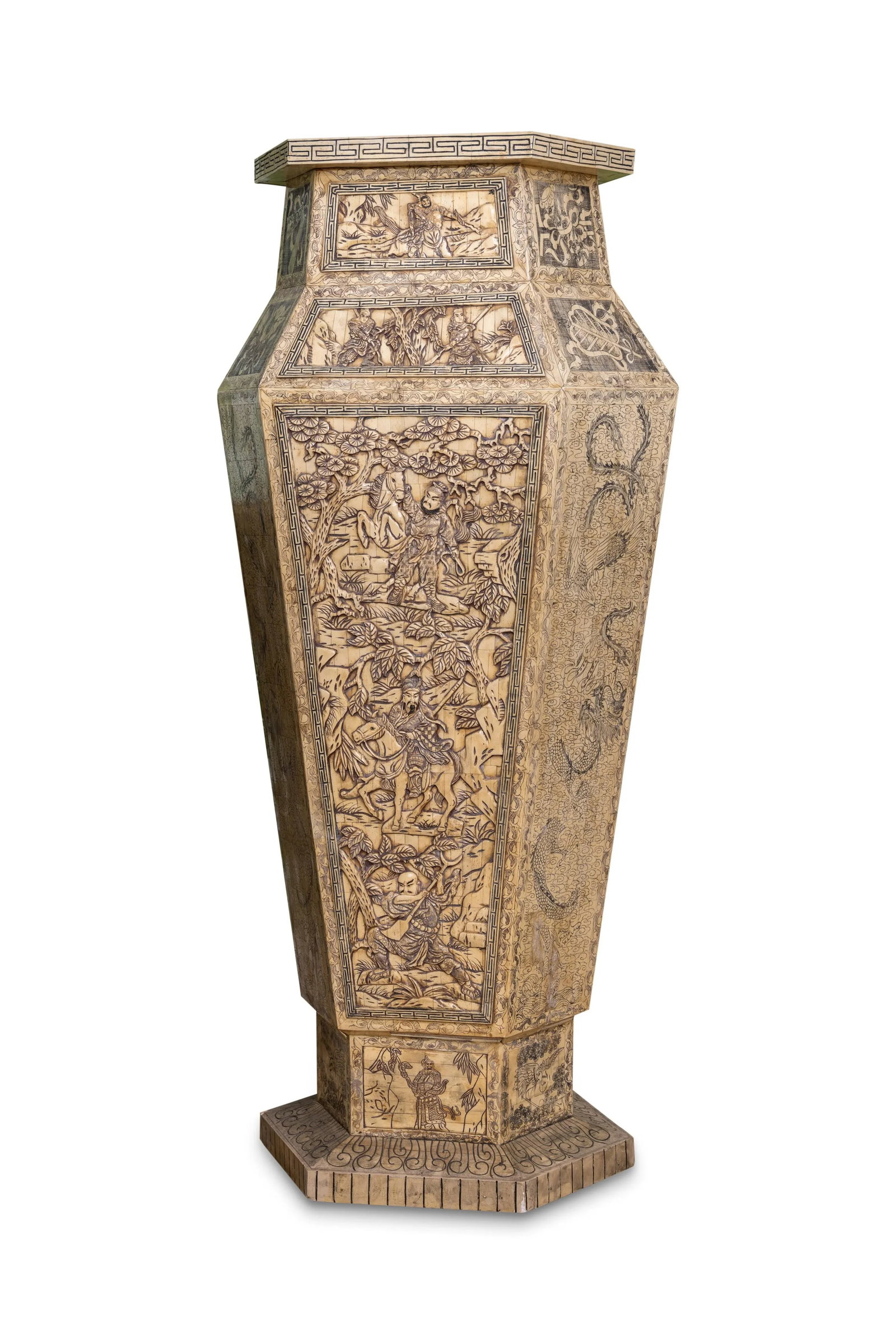 Pair of Monumental Oversized Bone Pedestals With Intricate Detail Design - 5
