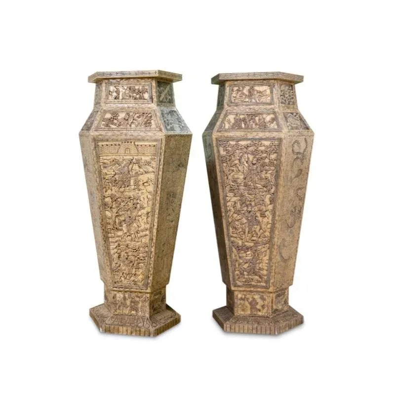 Pair of Monumental Oversized Bone Pedestals With Intricate Detail Design - 8