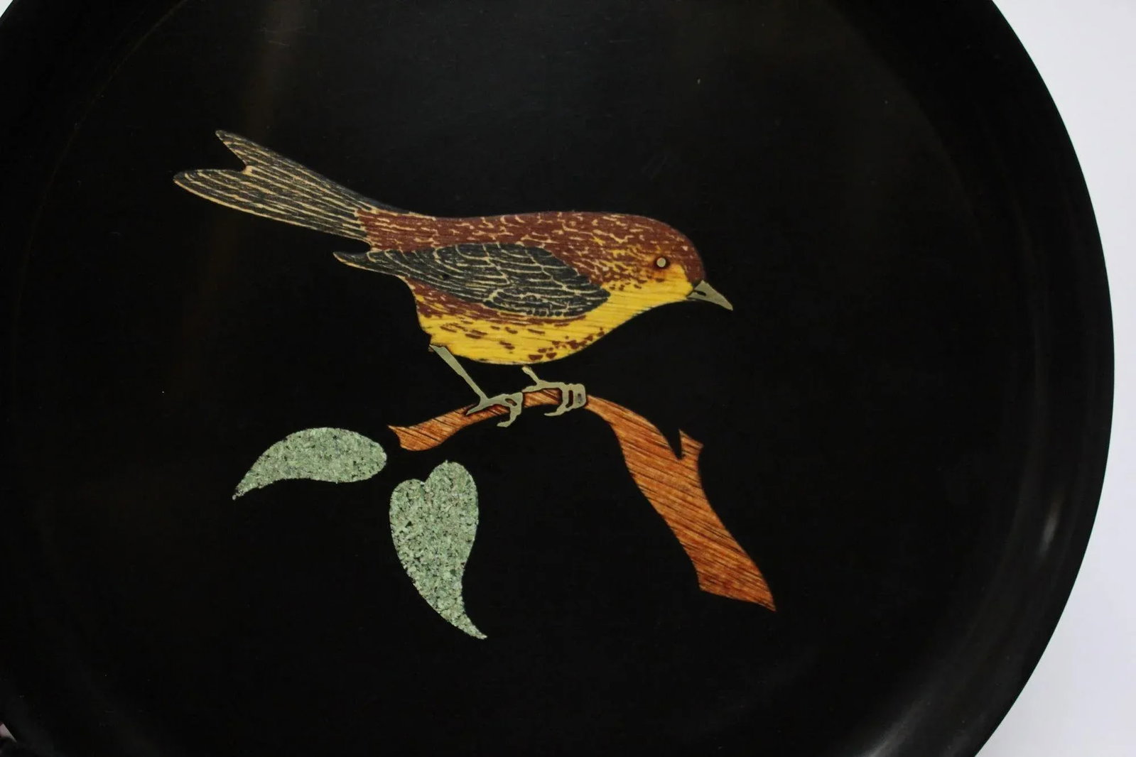 Pair of Mid-Century Black Resin Inlaid "Bird" Plates by Couroc - 7