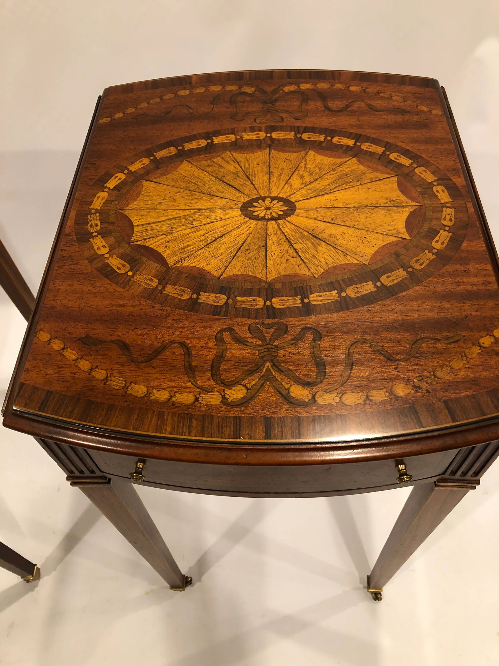 Maitland Smith Drop Leaf Inlaid Wood Side Tables- a Pair - 3
