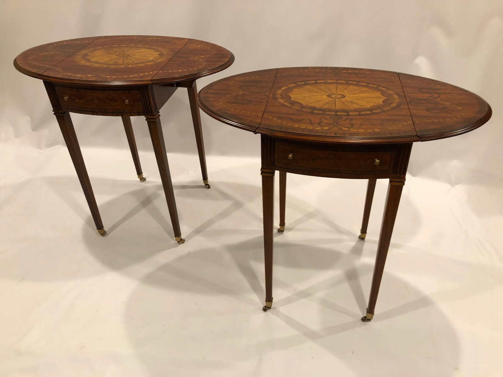 Maitland Smith Drop Leaf Inlaid Wood Side Tables- a Pair - 5