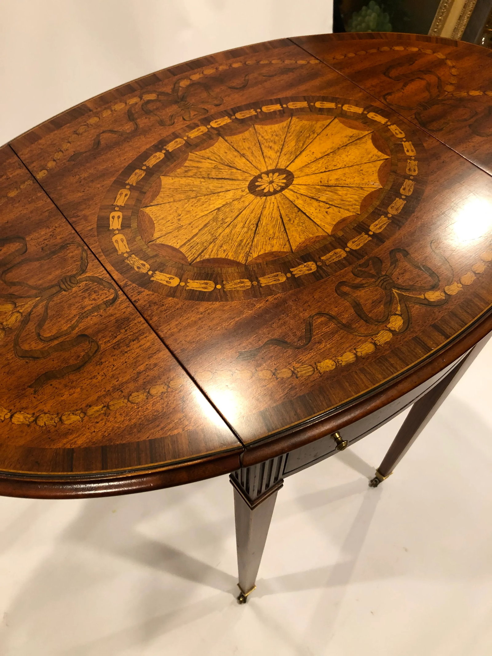Maitland Smith Drop Leaf Inlaid Wood Side Tables- a Pair - 7