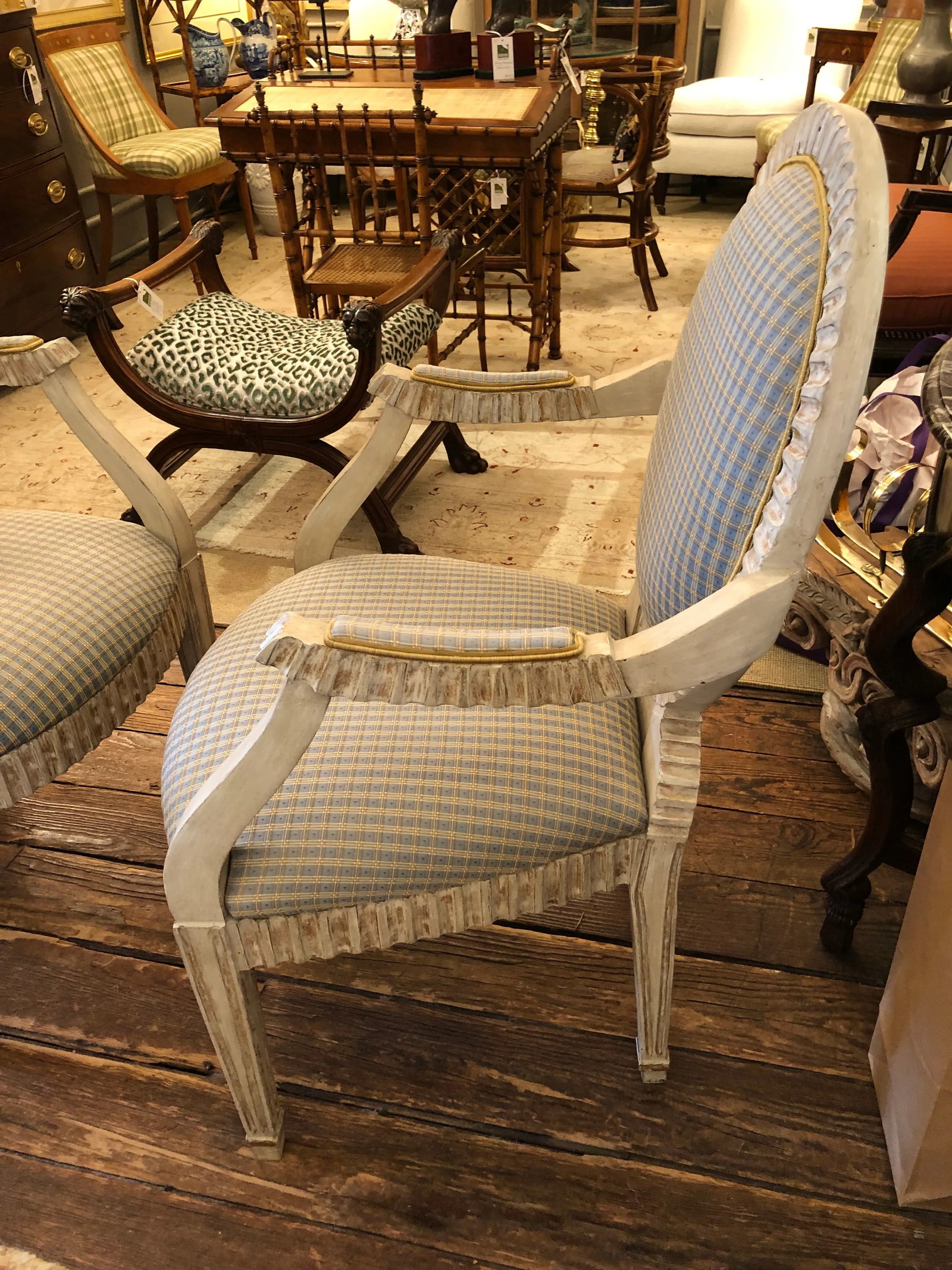Faux Painted French Provincial Carved Wood Armchairs- a Pair - 12