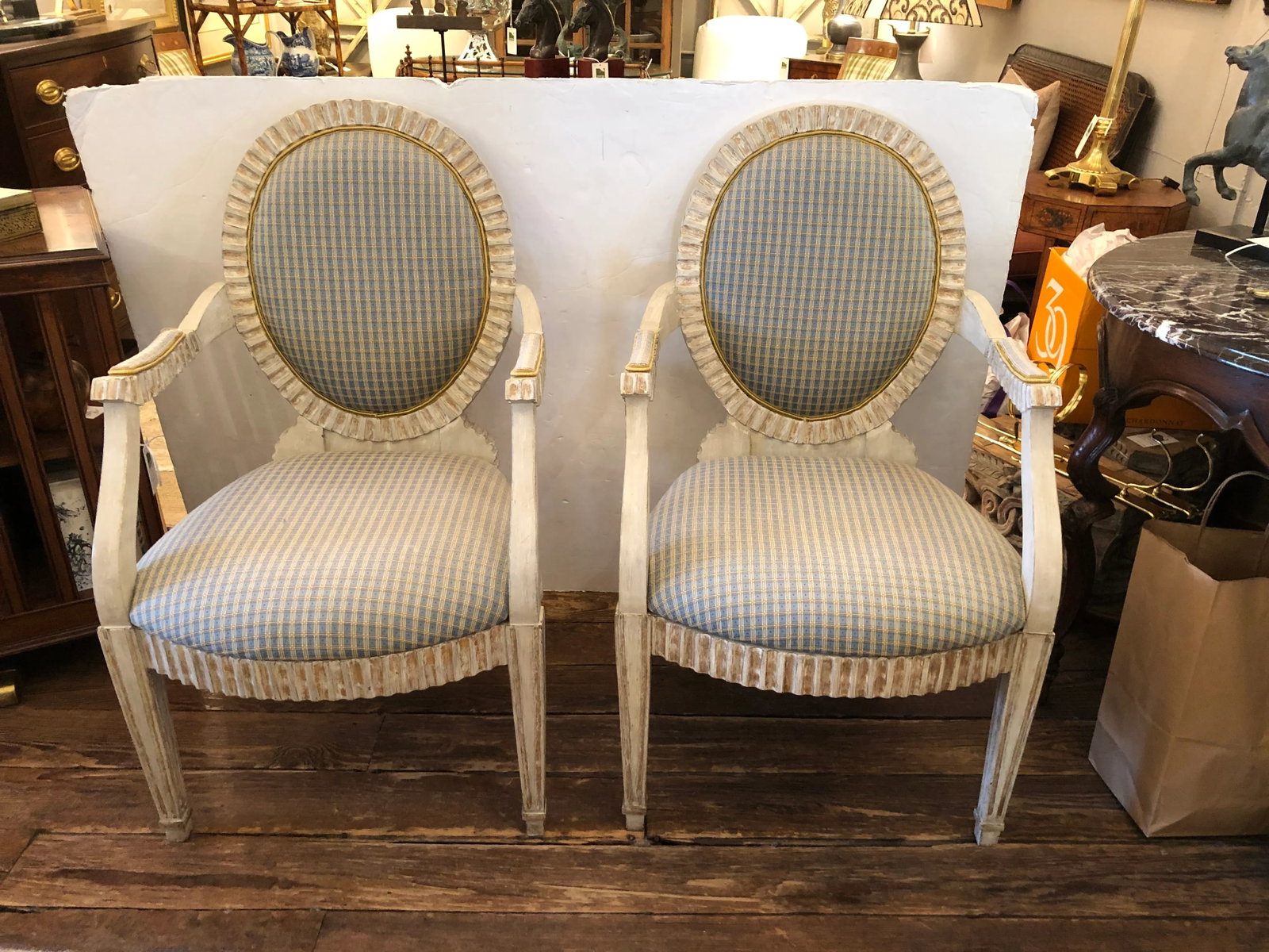 Faux Painted French Provincial Carved Wood Armchairs- a Pair - 13