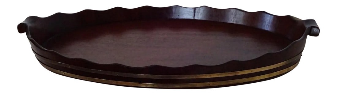 George III Oval Mahogany Tray With Fluted Edge: Large oval mahogany George III tray with fluted edge and double brass banding. Condition: Alterations: Restored Imperfections: Some Imperfections Condition Notes: Excellent - Minor wear consistent