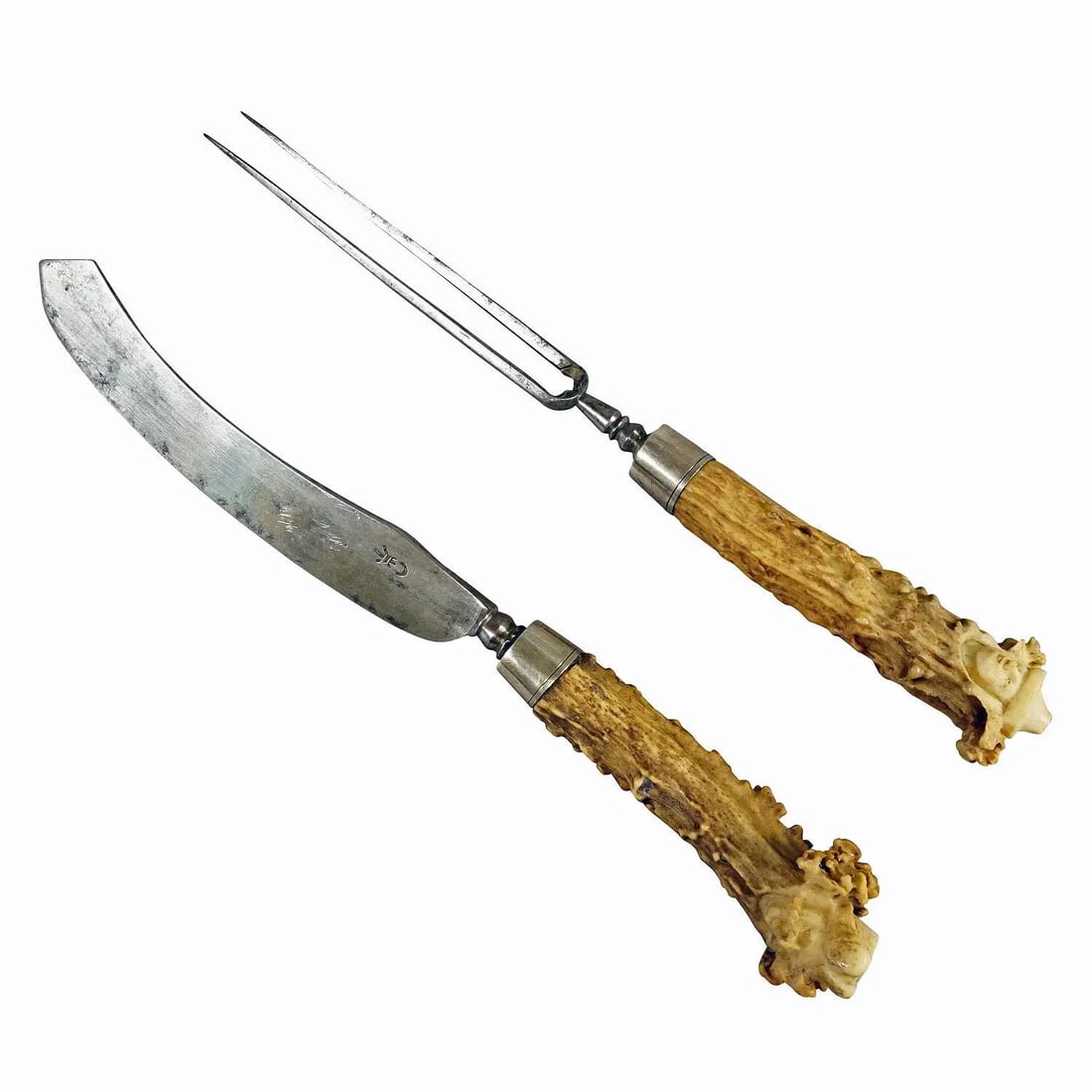 Antique Set of Rustic Carter Cutlery With Carved Horn Handles 17th - 9