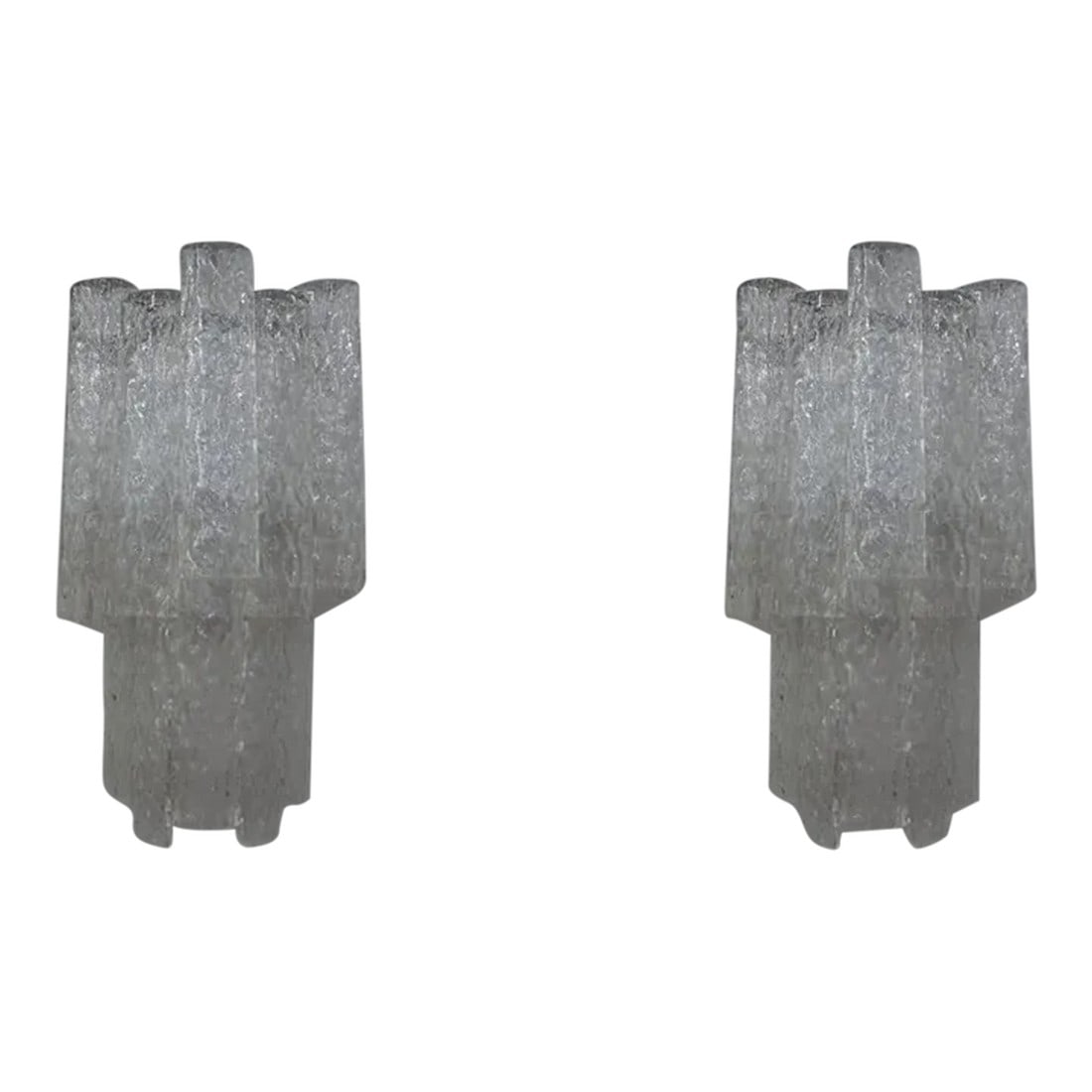 Pair of Toni Zuccheri for Venini Murano Glass Sconces: Pair Of Toni Zuccheri For Venini Murano Glass Sconces. This large pair of Italian Murano sconces have chrome structures, long oval tubular glass with each having 3 Edison based sockets. These chic