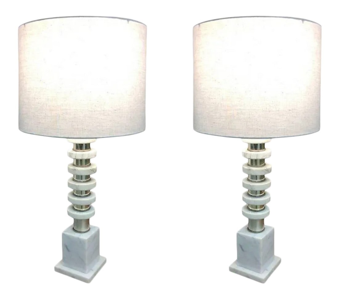 Italian Mid-Century Modern Marble & Chrome Lamps - a Pair (1 of 6)