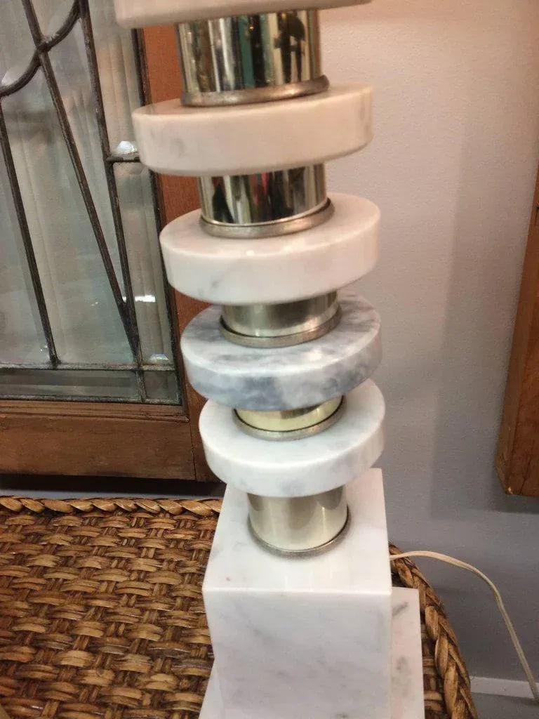 Italian Mid-Century Modern Marble & Chrome Lamps - a Pair - 2
