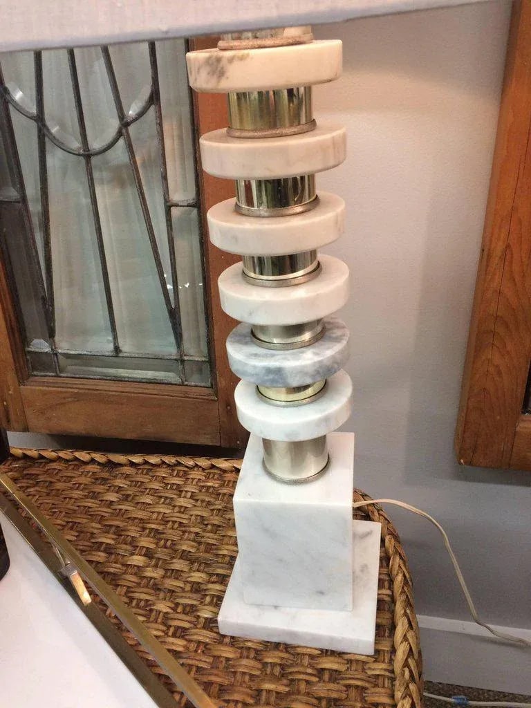 Italian Mid-Century Modern Marble & Chrome Lamps - a Pair - 3