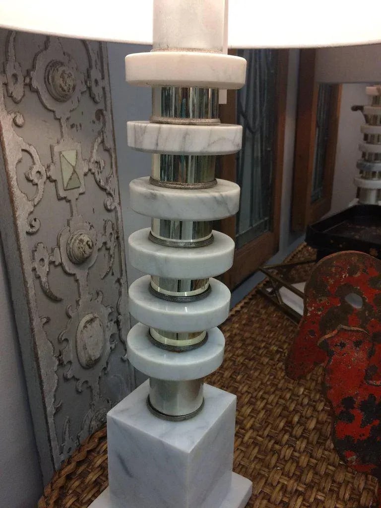 Italian Mid-Century Modern Marble & Chrome Lamps - a Pair - 4