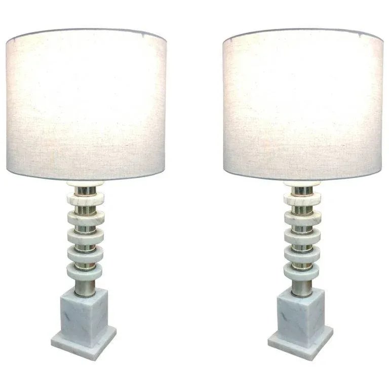 Italian Mid-Century Modern Marble & Chrome Lamps - a Pair - 6