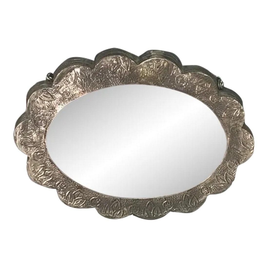 Mid 20th Century Turkish 800 Sterling Silver Decorative Oval Mirror (1 of 4)