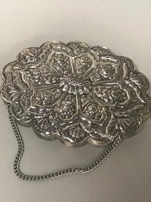 Mid 20th Century Turkish 800 Sterling Silver Decorative Oval Mirror - 2