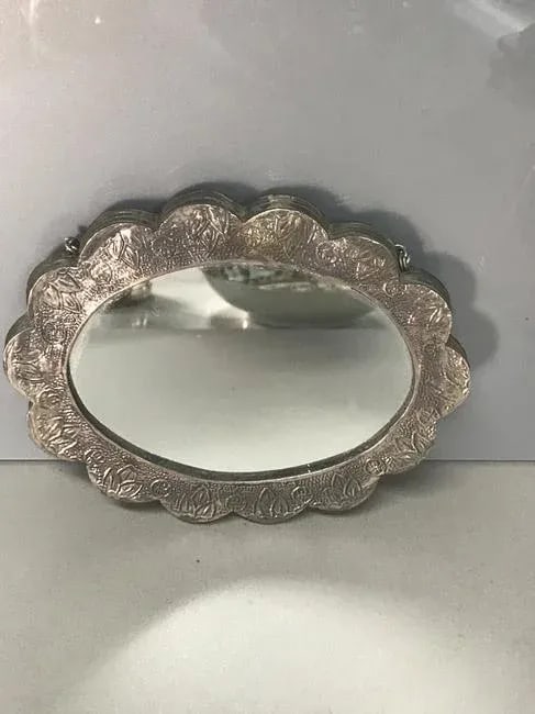 Mid 20th Century Turkish 800 Sterling Silver Decorative Oval Mirror - 4