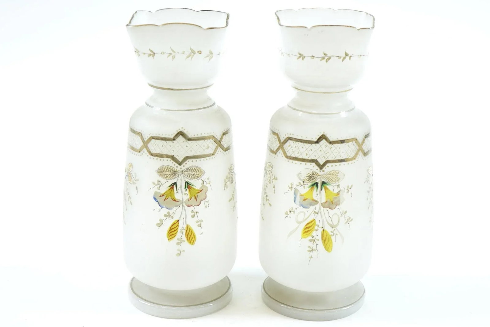 Early 20th Century European Hand Painted Glass Vase - A Pair - 4