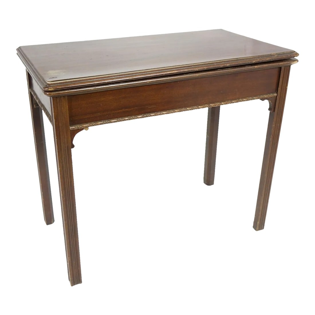 Mid 20th Century Vintage Wooden Side Table: Wooden American Side Table with drop-leaf in mahogany. Straight legs with a support for the leaf. Condition: Alterations: Unknown Imperfections: Some Imperfections Condition Notes: Good Condition, see