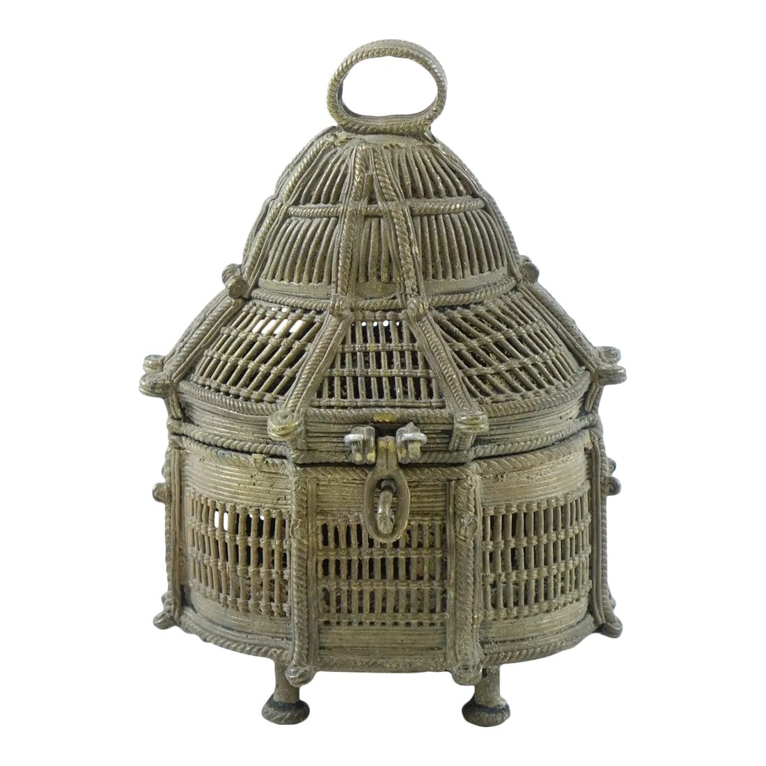 Antique Bronze Far East Covered Basket: Antique Bronze Far East Covered Basket, late 19th century Antique bird basket Fully functional, great condition Condition: Alterations: Unknown Imperfections: Some Imperfections Condition Notes: Good 