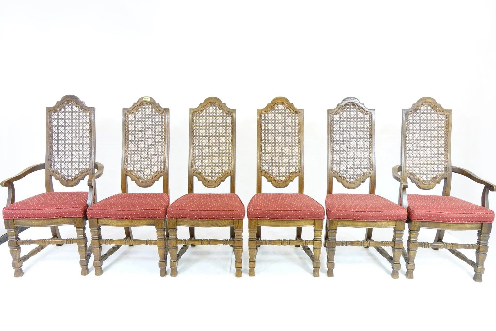 Vintage Wood Chairs Red Cushion - Set of 6 - 13