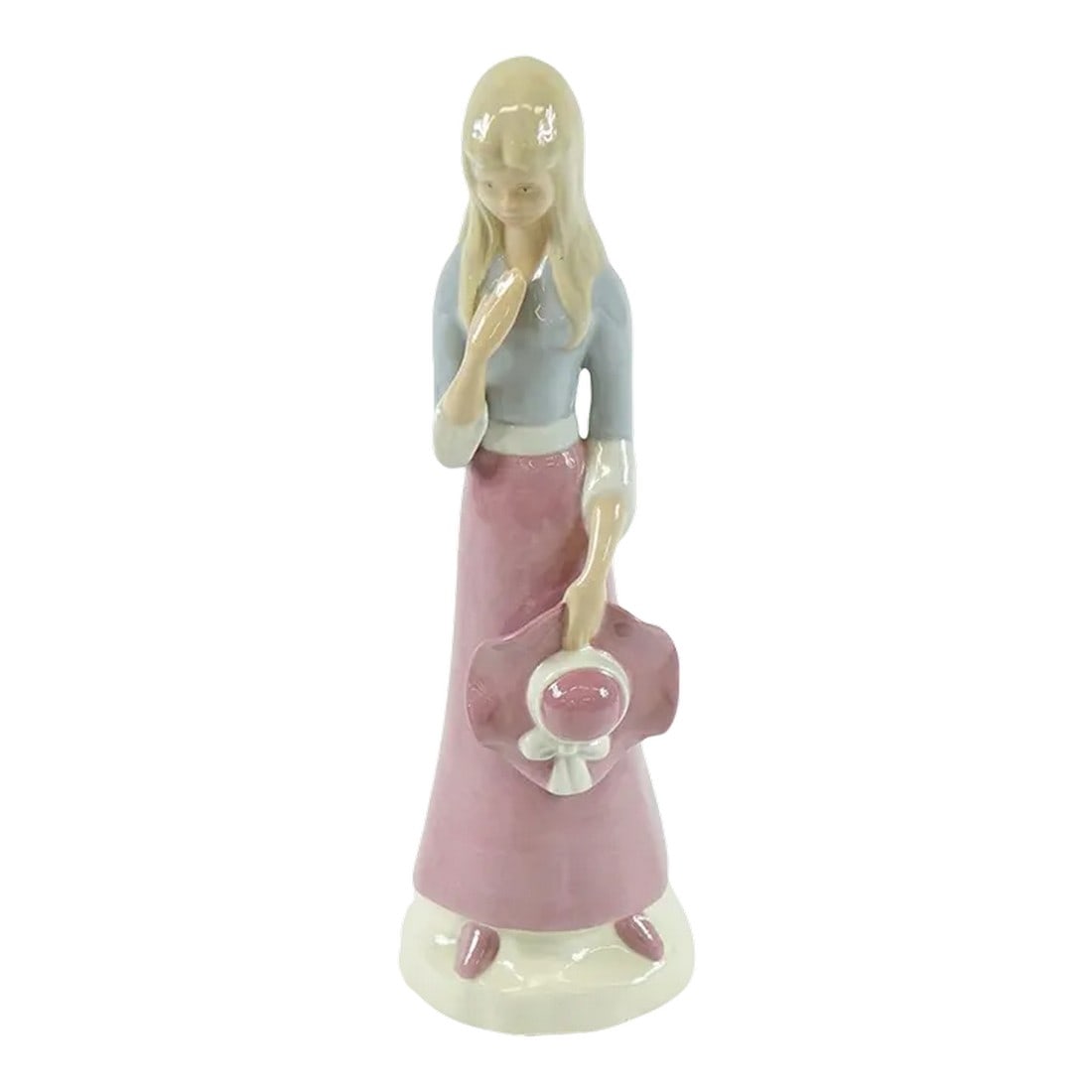 Late 20th Century European Porcelain Figurine of a Girl: European Porcelain Figurine of a Girl - 3.75" x 3.5" x 12.75" Condition: Alterations: Unknown Imperfections: Some Imperfections Condition Notes: Good Condition. See pictures for more details.