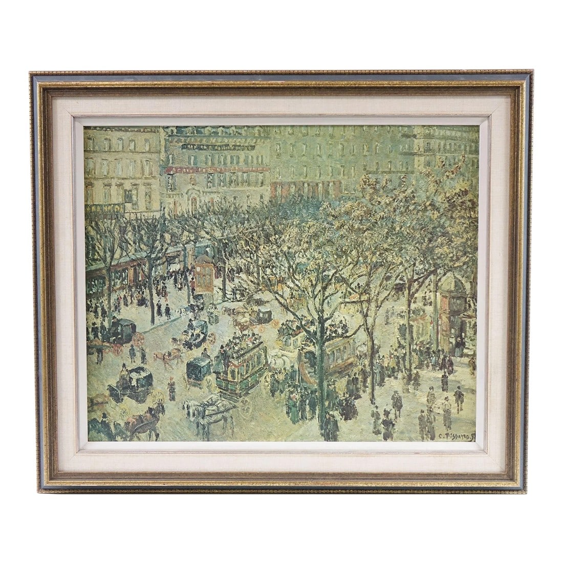 Boulevard Des Italiens: Morning Sunlight - Late 19th Century Print of Original Oil Painting Signed: This late 19th-century print, titled "Boulevard des Italiens, Morning, Sunlight", captures the bustling life of Paris in an iconic moment of urban vibrancy. Derived from an original oil painting by