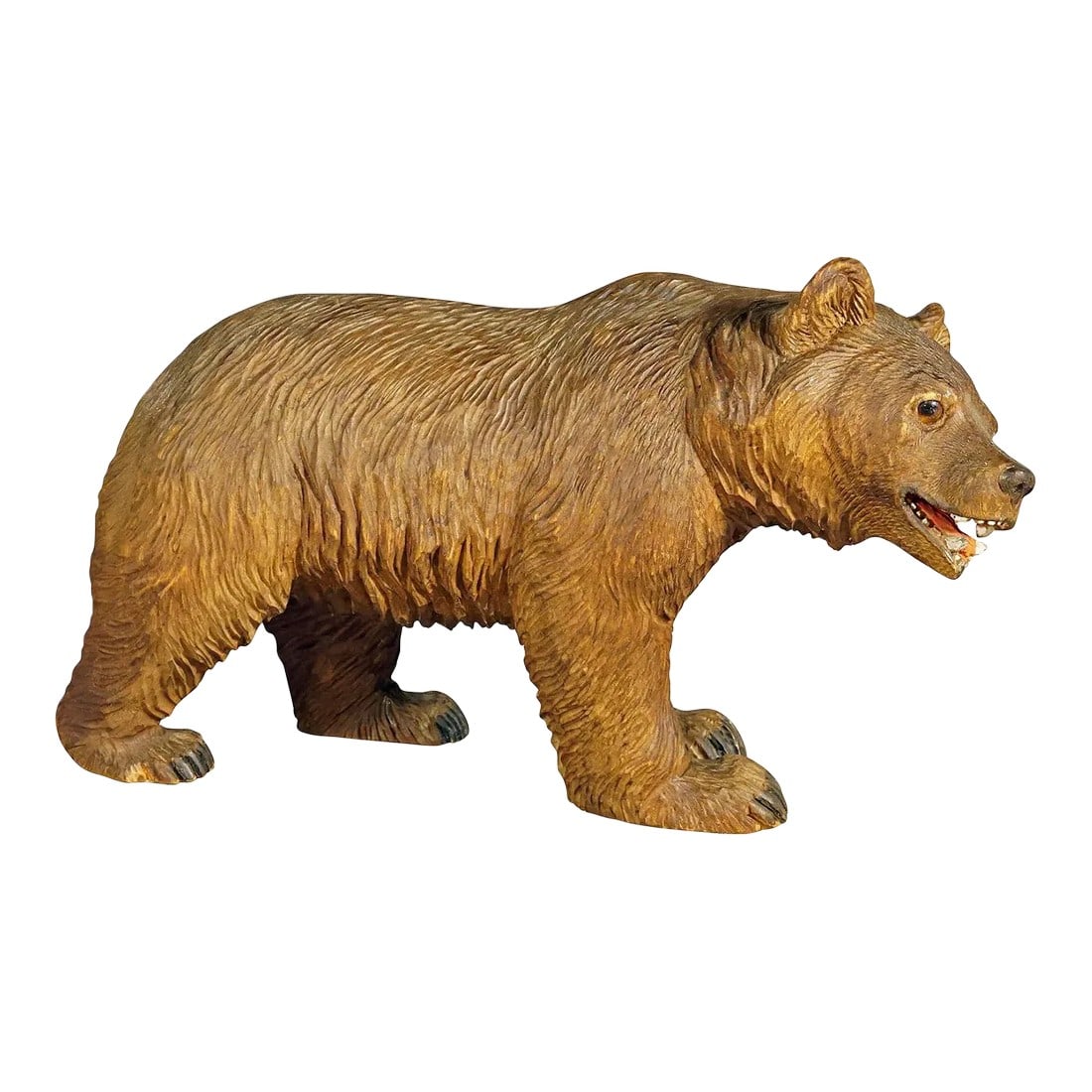 Wooden Statue of a Walking Bear Handcarved in Switzerland Ca.1930s