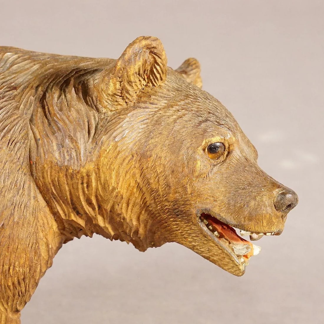 Wooden Statue of a Walking Bear Handcarved in Switzerland Ca.1930s - 2