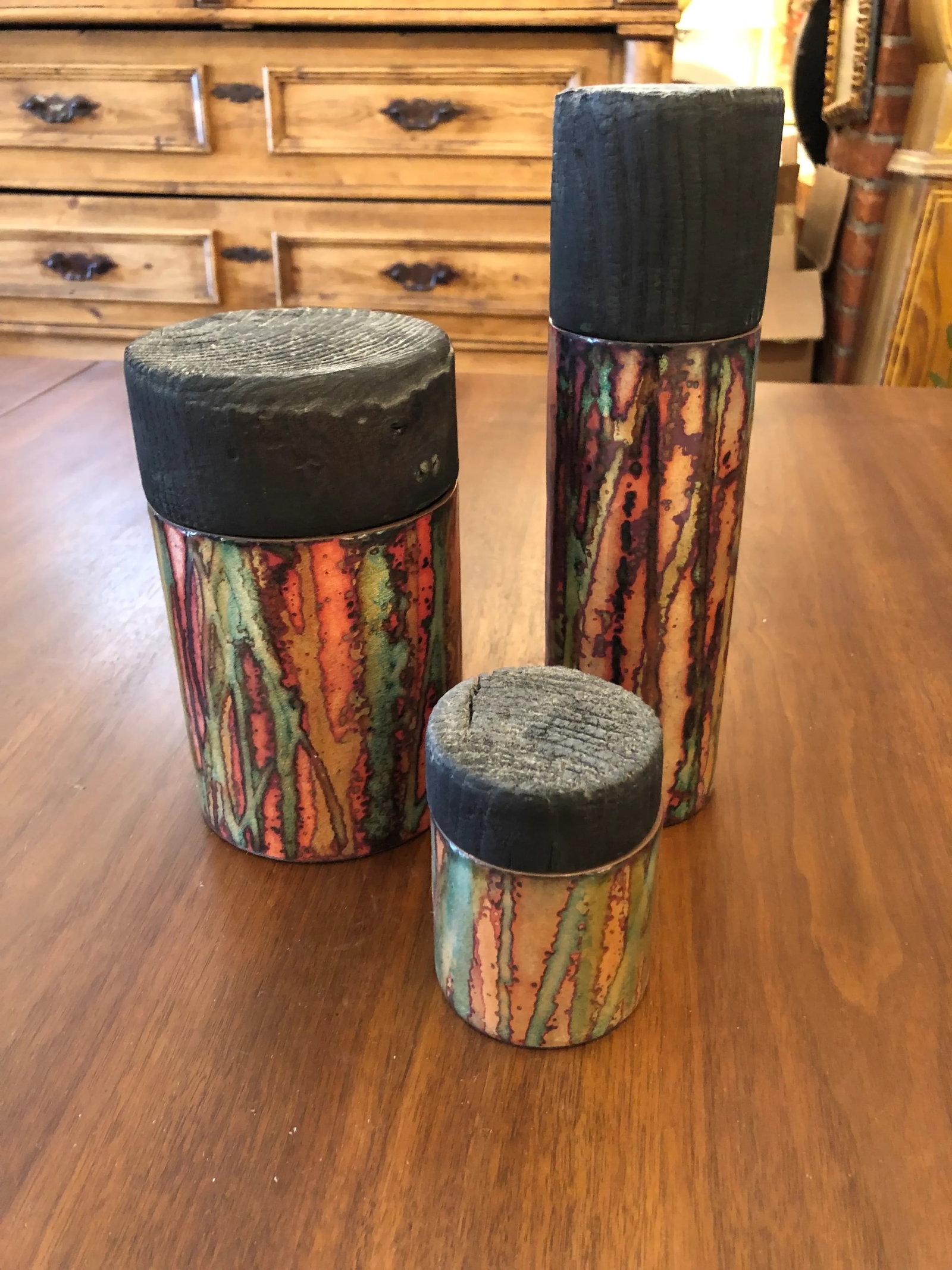 Artisan Hand Made Copper Glazed Cannisters Vessels -Set of 3 - 3
