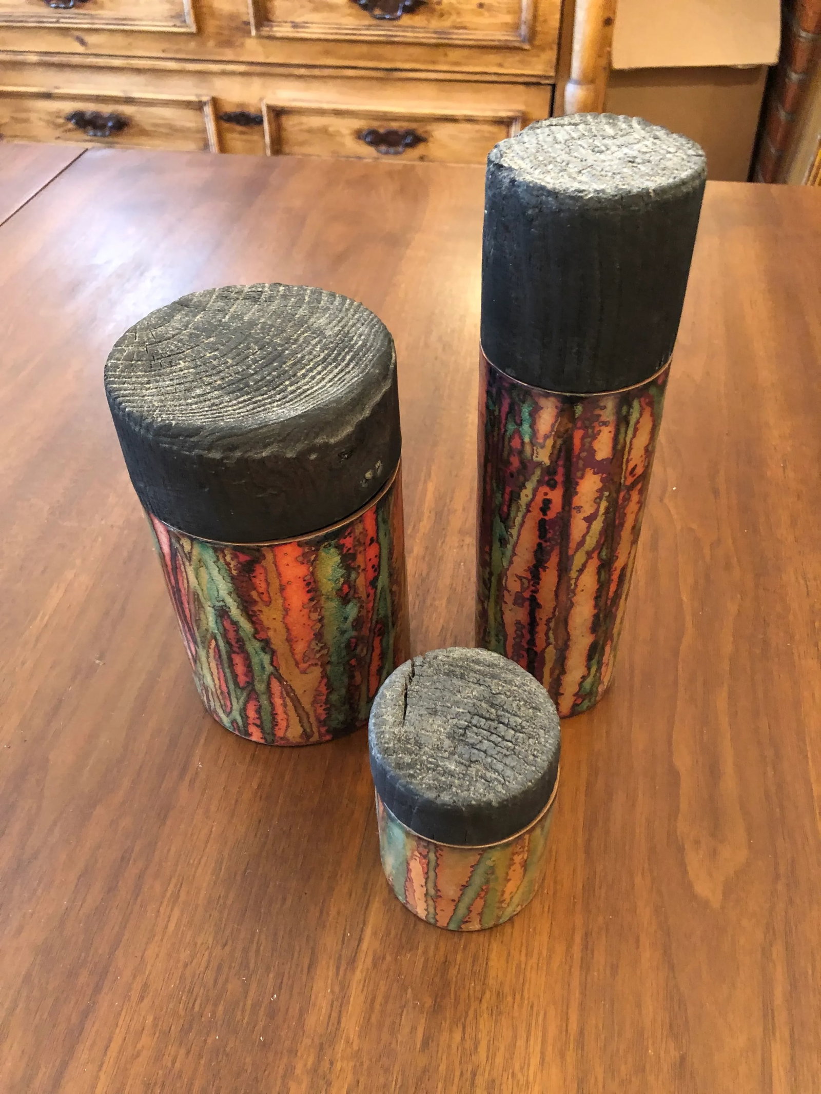 Artisan Hand Made Copper Glazed Cannisters Vessels -Set of 3 - 5