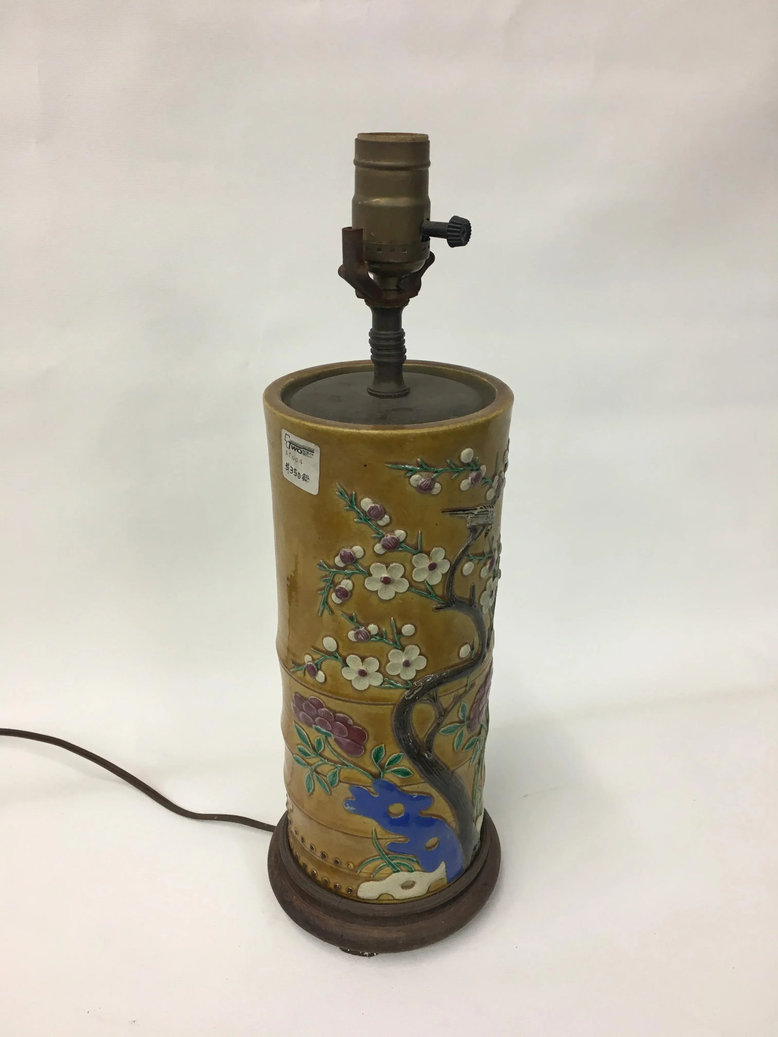 Vintage 19th Centry Chinese Hat Stand Lamp With Garden Scenery - 2