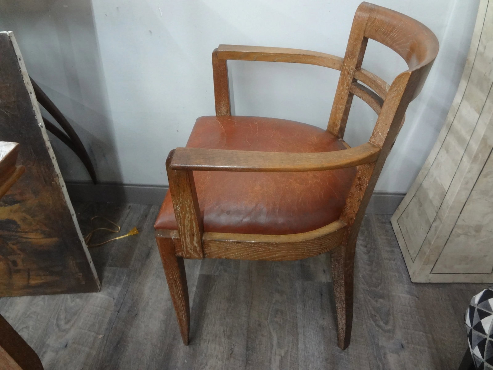 1930s French Art Deco Cerused Oak Desk Chair Attributed to Andre Sornay - 4