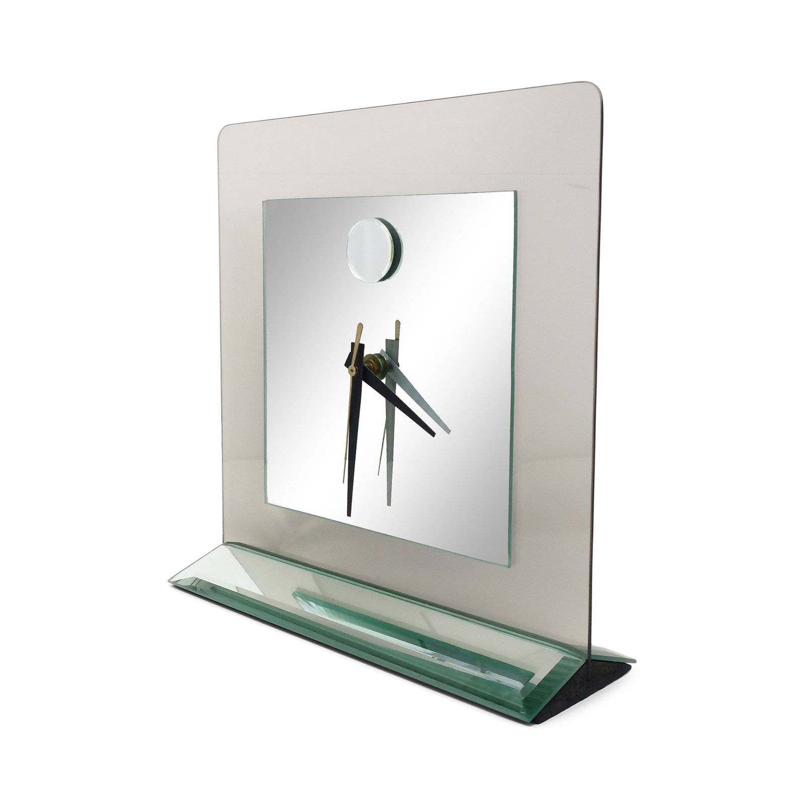 1980s Smoked Glass and Mirror Clock (1 of 4)