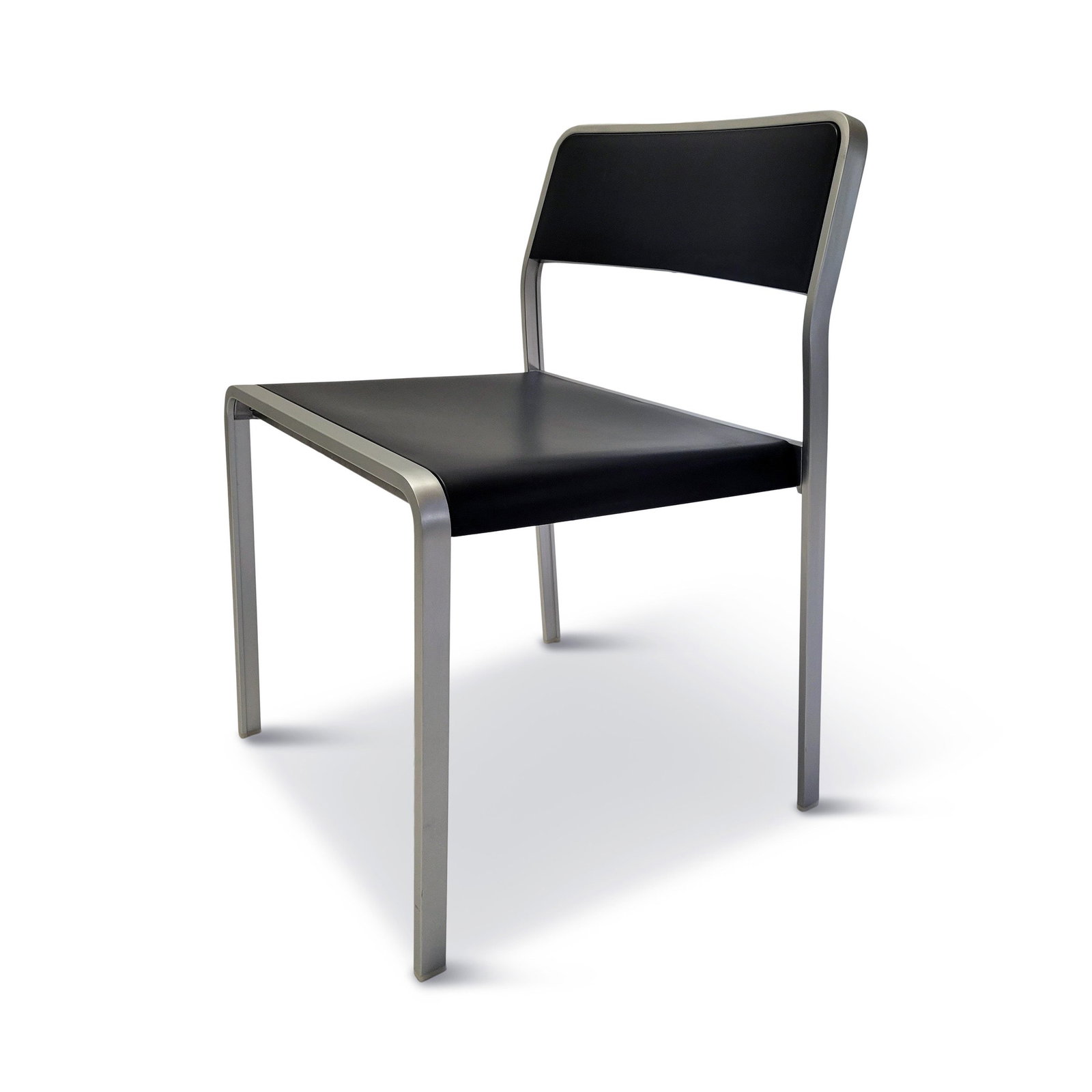 Pair of Bridge Chairs by Carlo Tamborini for Pallucco: Designed in 2001 and produced by Pallucco in 2002, the Bridge is a Carlo Tamborini-designed stackable chair with a metal frame and plastic seat and back. The Bridge chair is very similar to Tamborini'