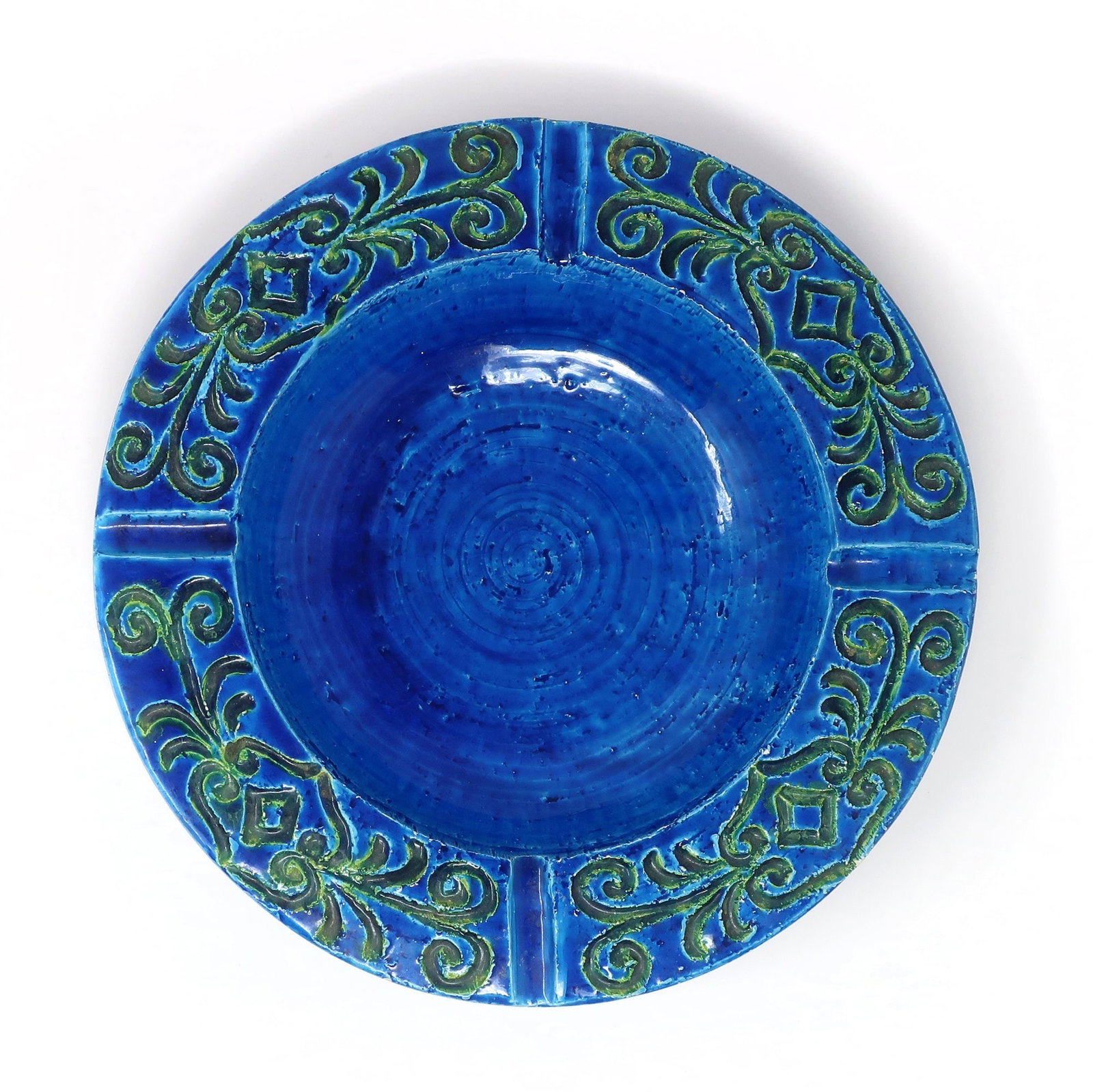 Vintage Large Blue Italian Ceramic Ashtray - 3