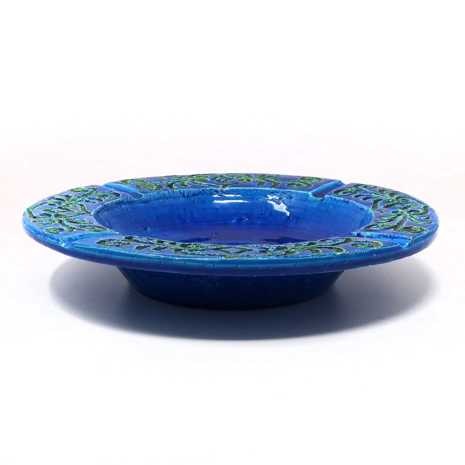 Vintage Large Blue Italian Ceramic Ashtray - 4
