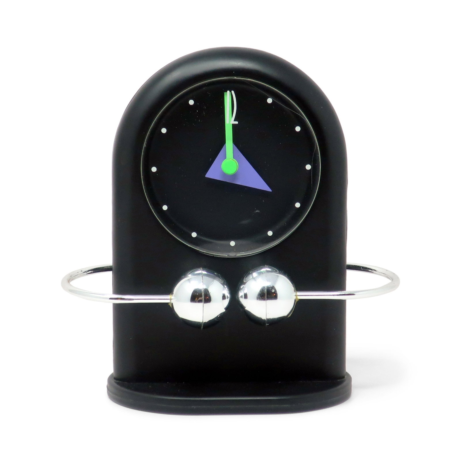 1980s Postmodern Black & Silver Pendulum Desk Clock - 2