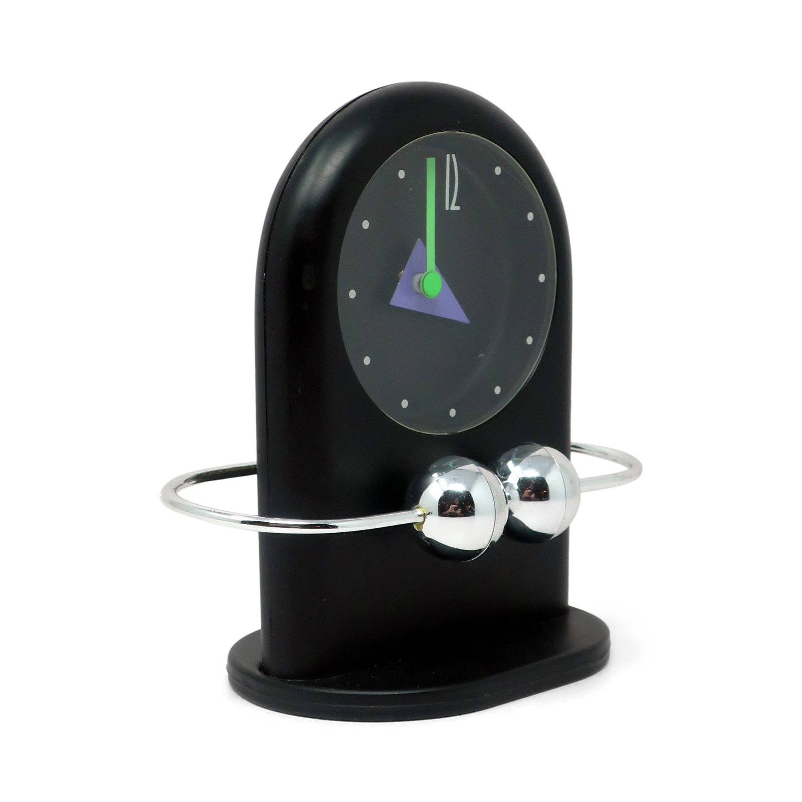 1980s Postmodern Black & Silver Pendulum Desk Clock - 3