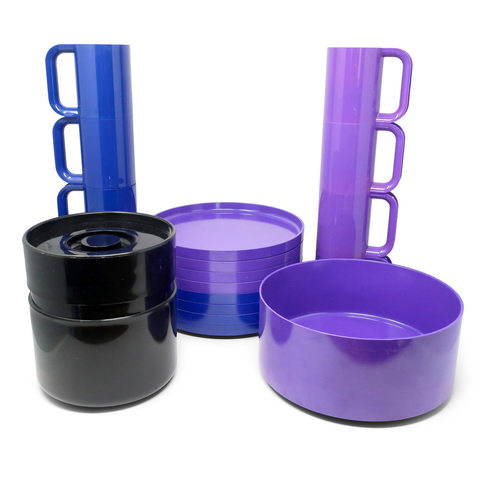 Blue, Purple and Black Massimo Vignelli for Heller Dinnerware - Set of 18 - 2