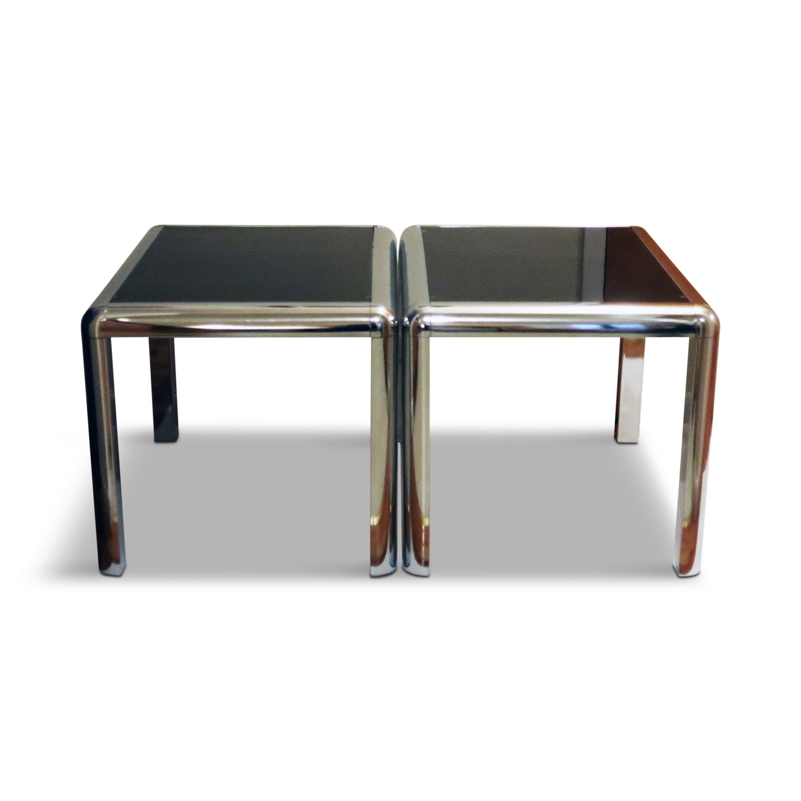 Pair of 1970s Chrome and Glass Side Tables - 2