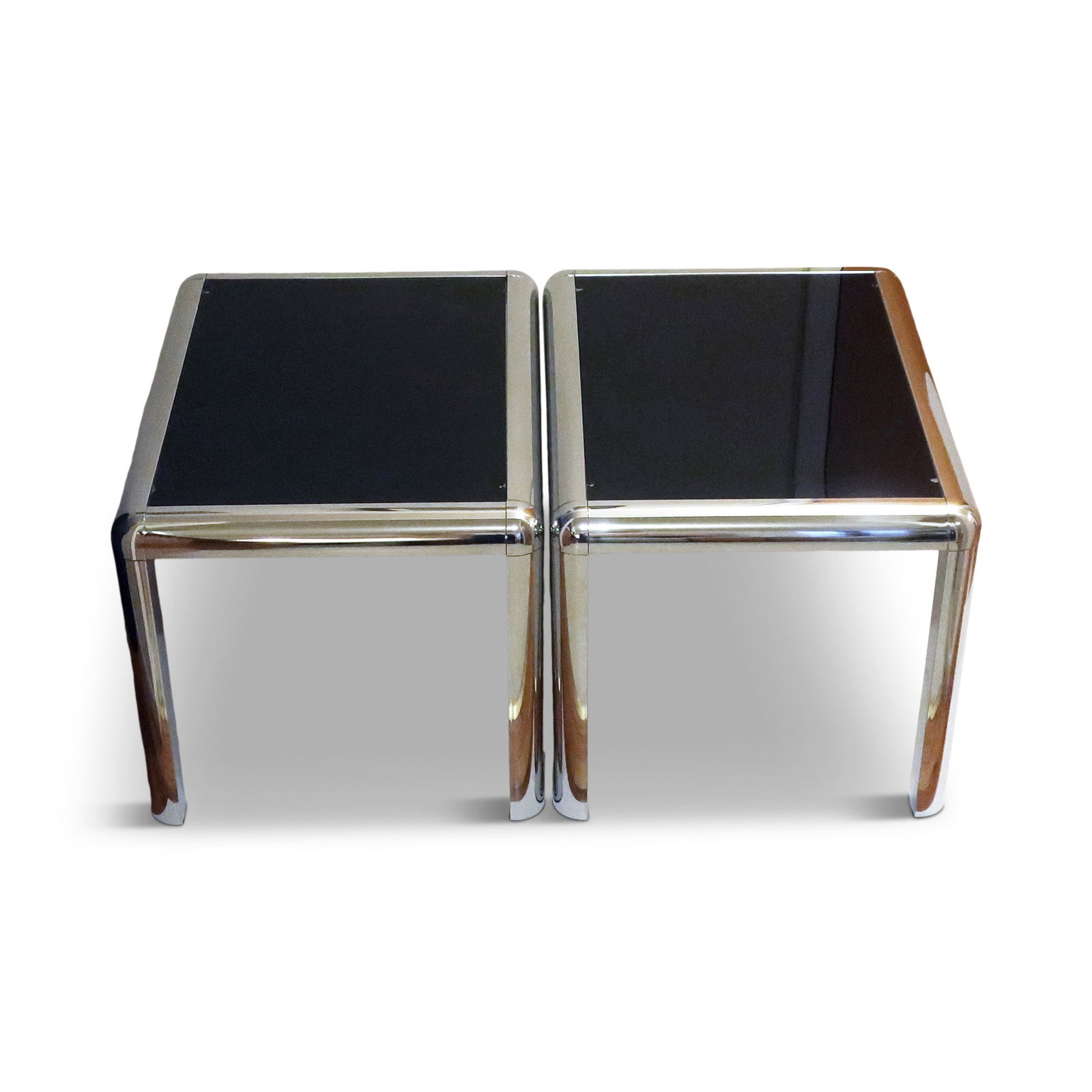 Pair of 1970s Chrome and Glass Side Tables - 3