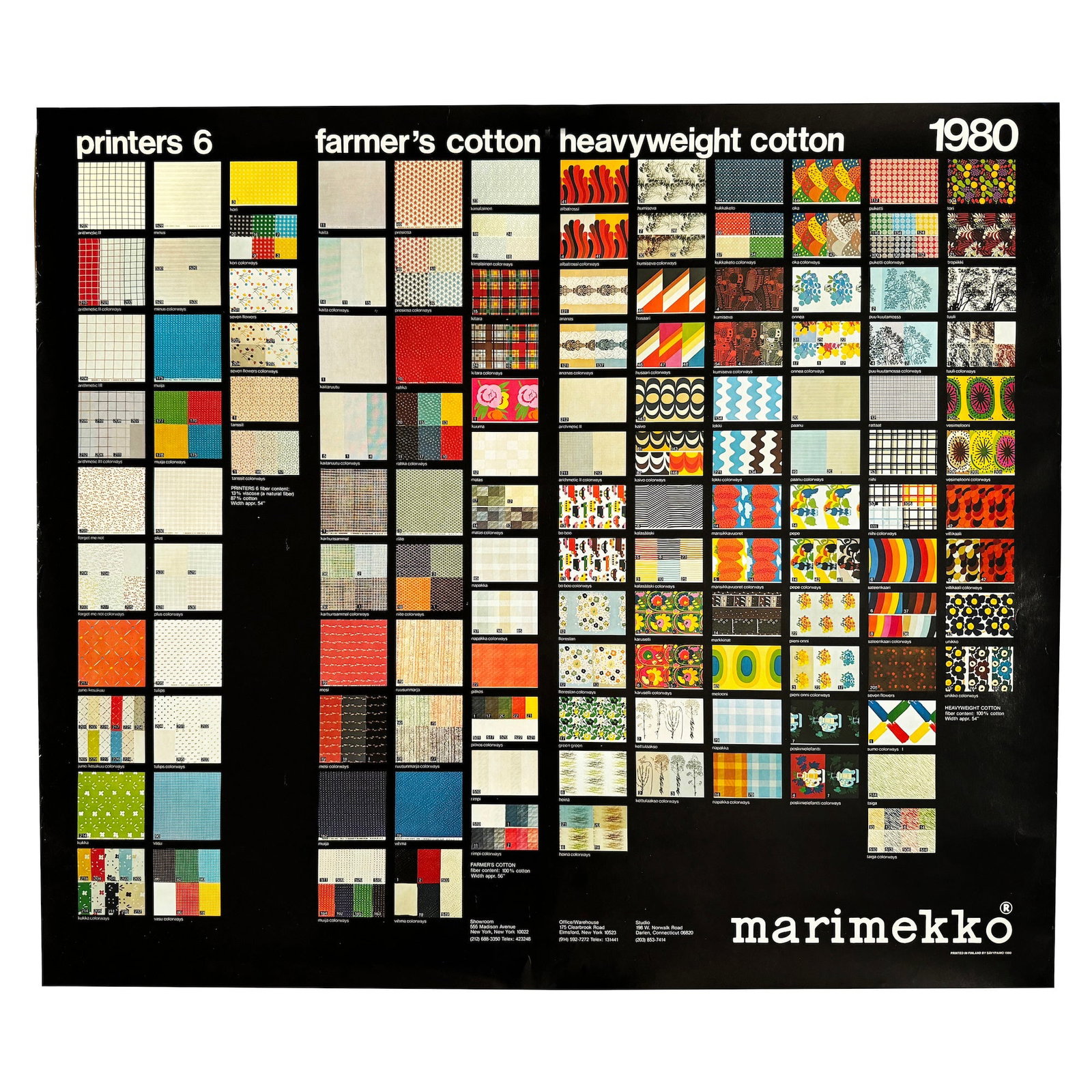 1980 Marimekko Promotional Poster: As part of Marimekko's ongoing efforts to promote the brand worldwide, this piece is from a line of posters sent to distributors, press, and agents focused on the company's designs. Because they