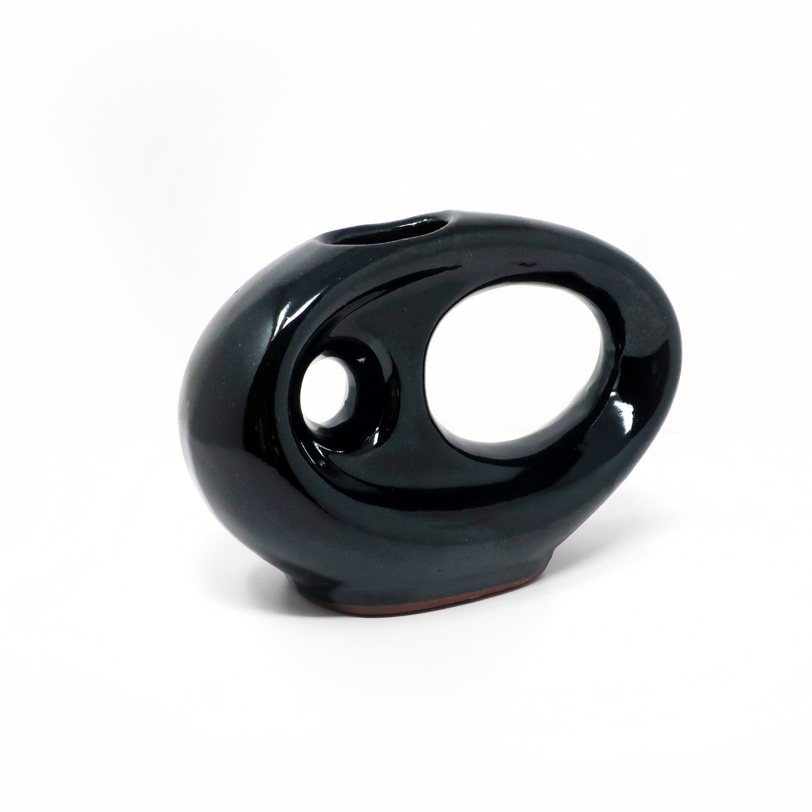 Vintage Asymmetrical Black Pottery Vase - 2