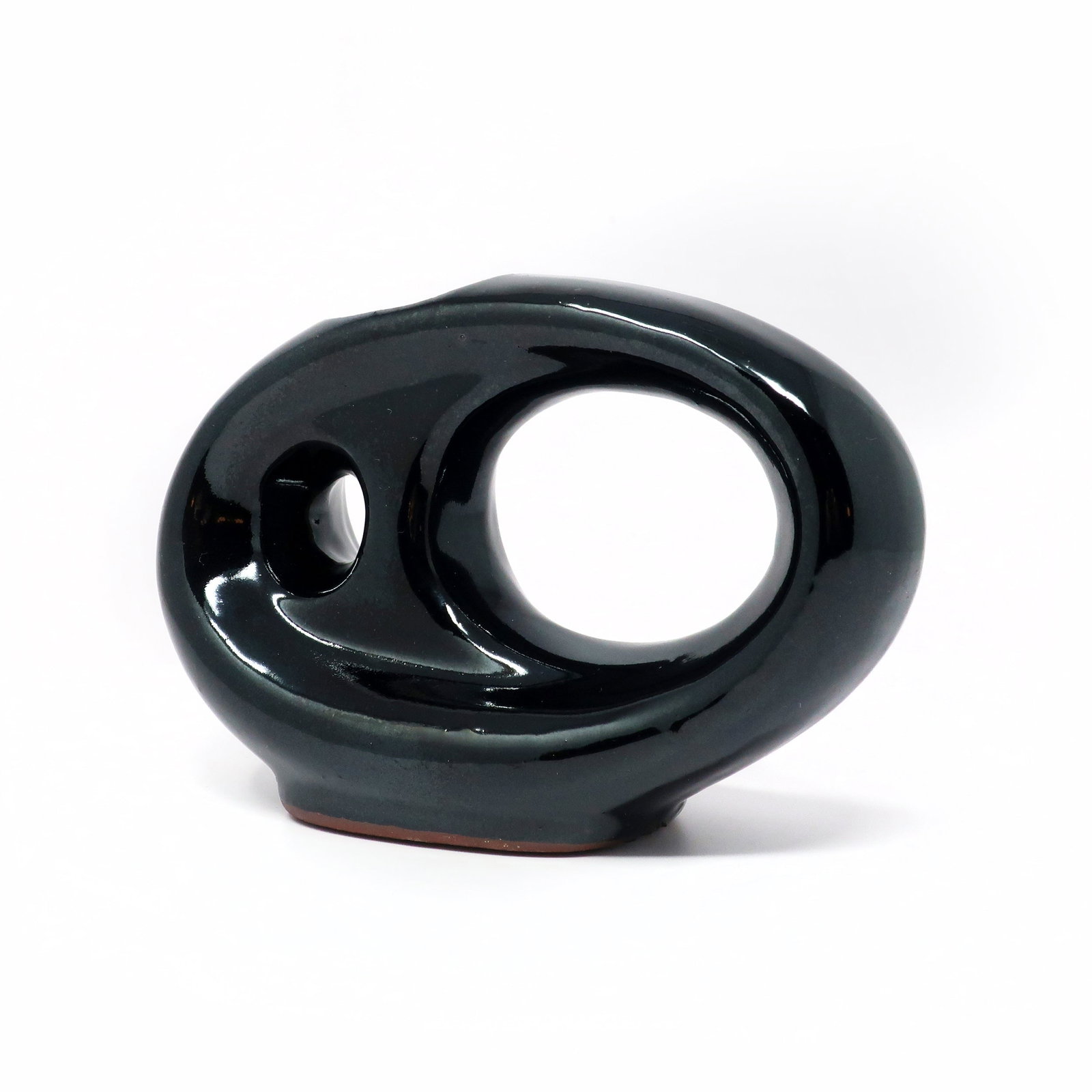 Vintage Asymmetrical Black Pottery Vase - 3