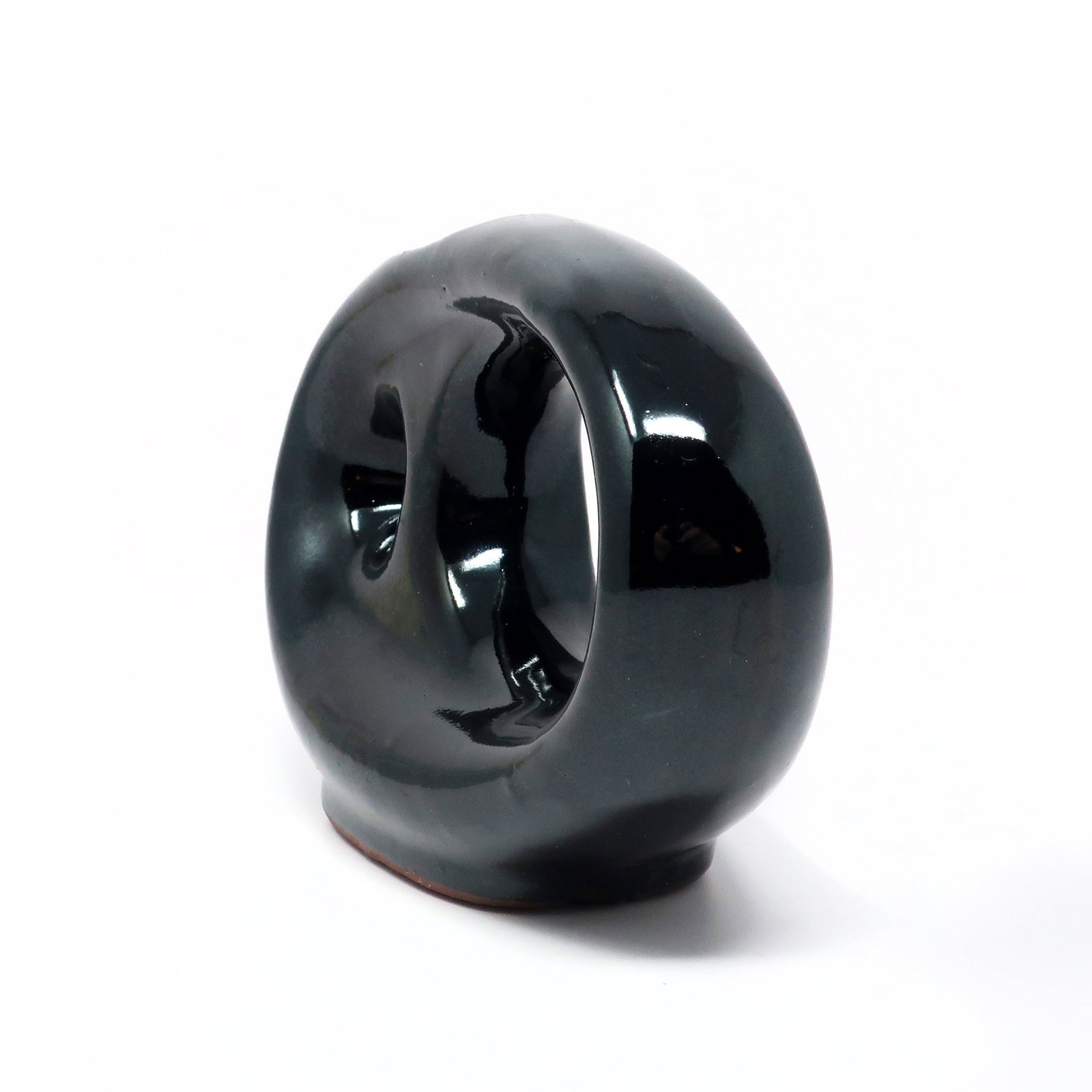 Vintage Asymmetrical Black Pottery Vase - 4