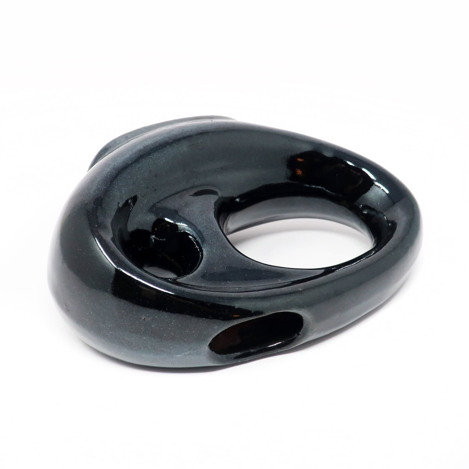 Vintage Asymmetrical Black Pottery Vase - 5