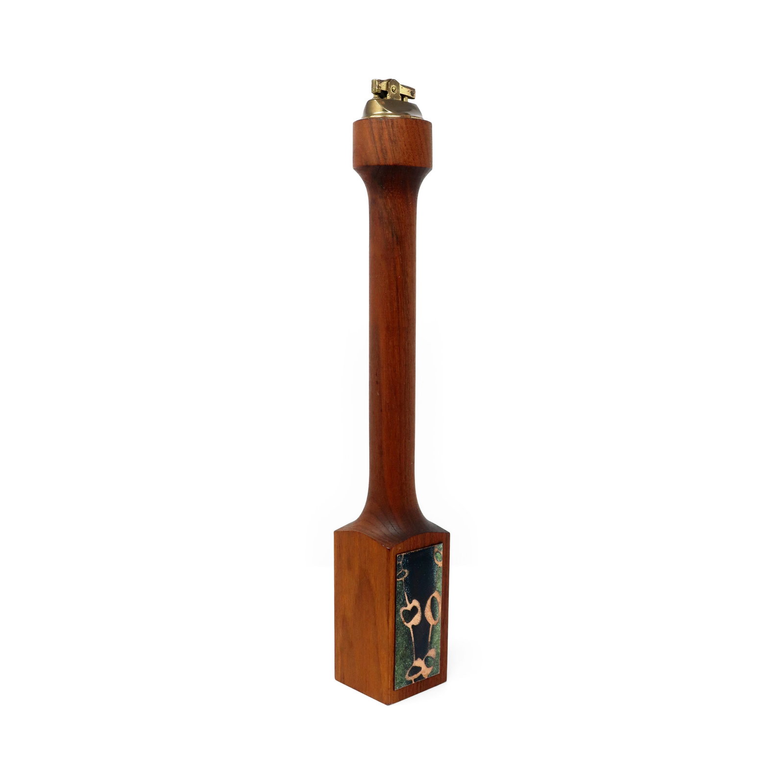Mid-Century Modern Teak & Green Enameled Metal Table Lighter - 2