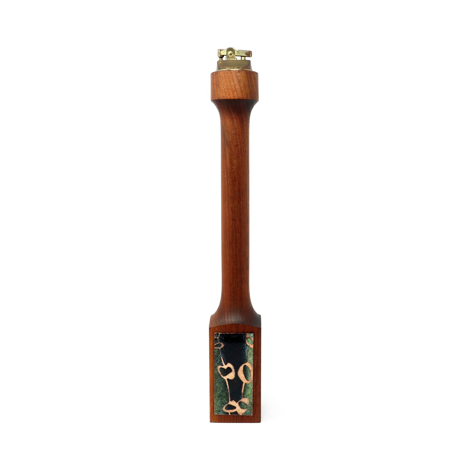 Mid-Century Modern Teak & Green Enameled Metal Table Lighter - 4