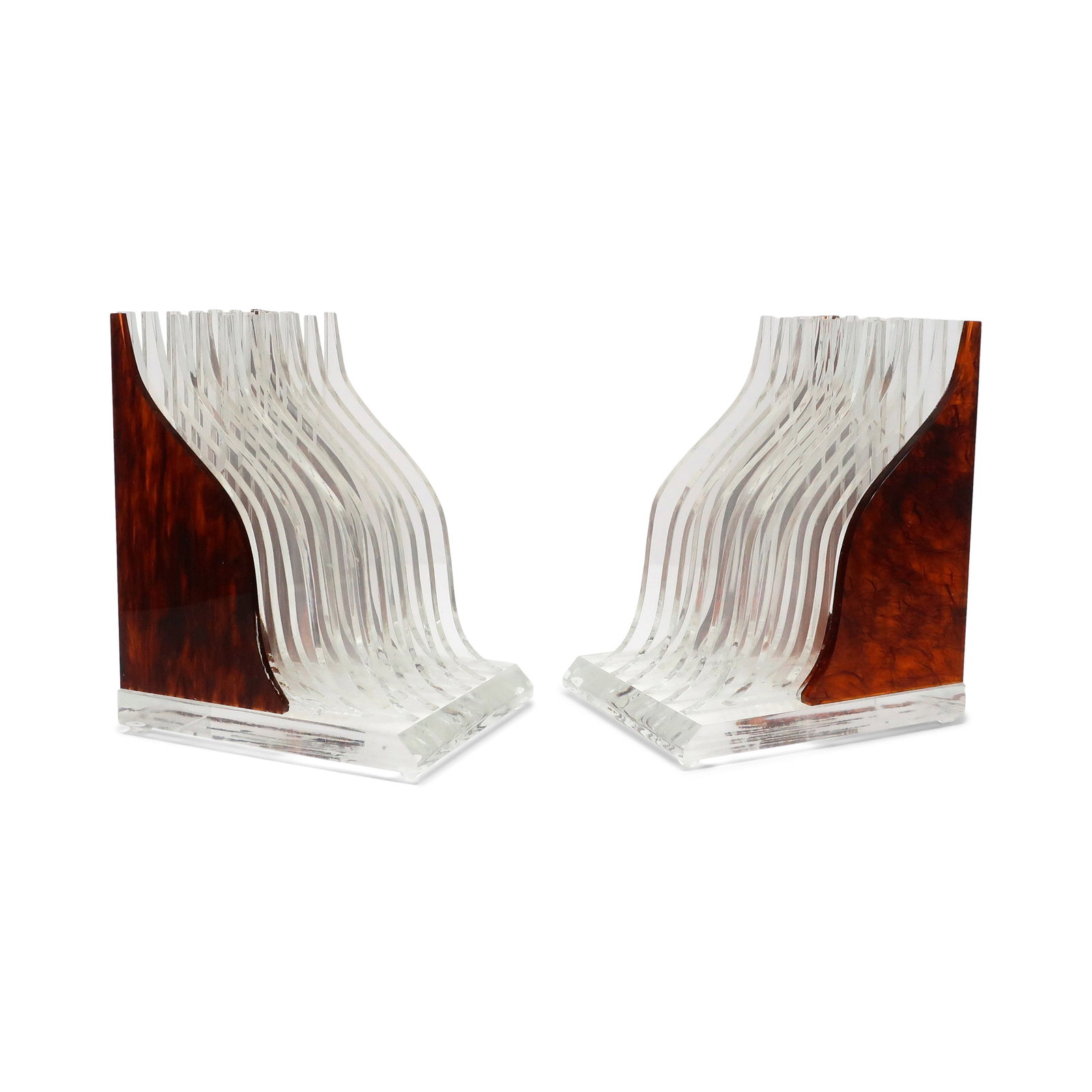Pair of Vintage Stacked Tortoiseshell Lucite Bookends - 2