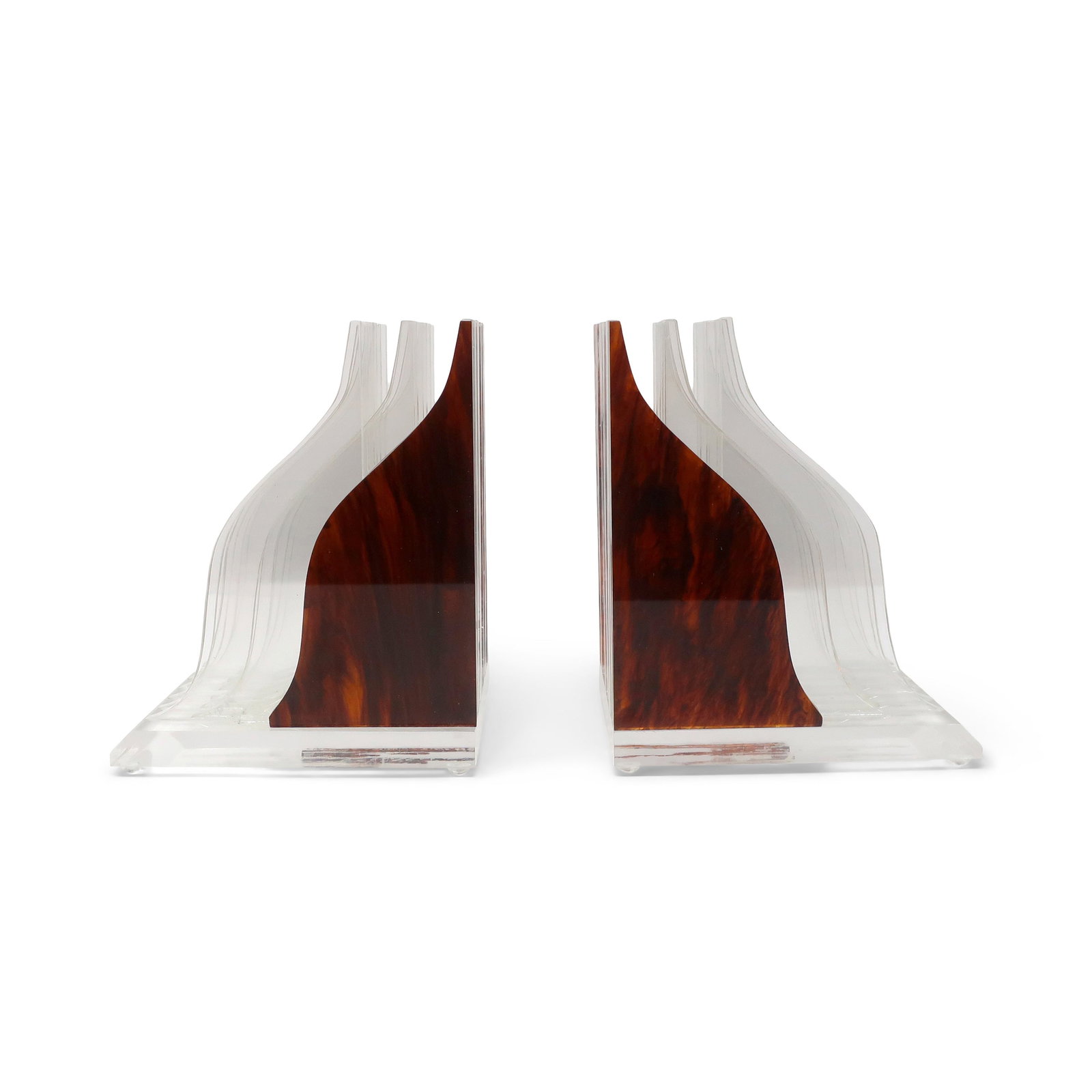 Pair of Vintage Stacked Tortoiseshell Lucite Bookends - 3