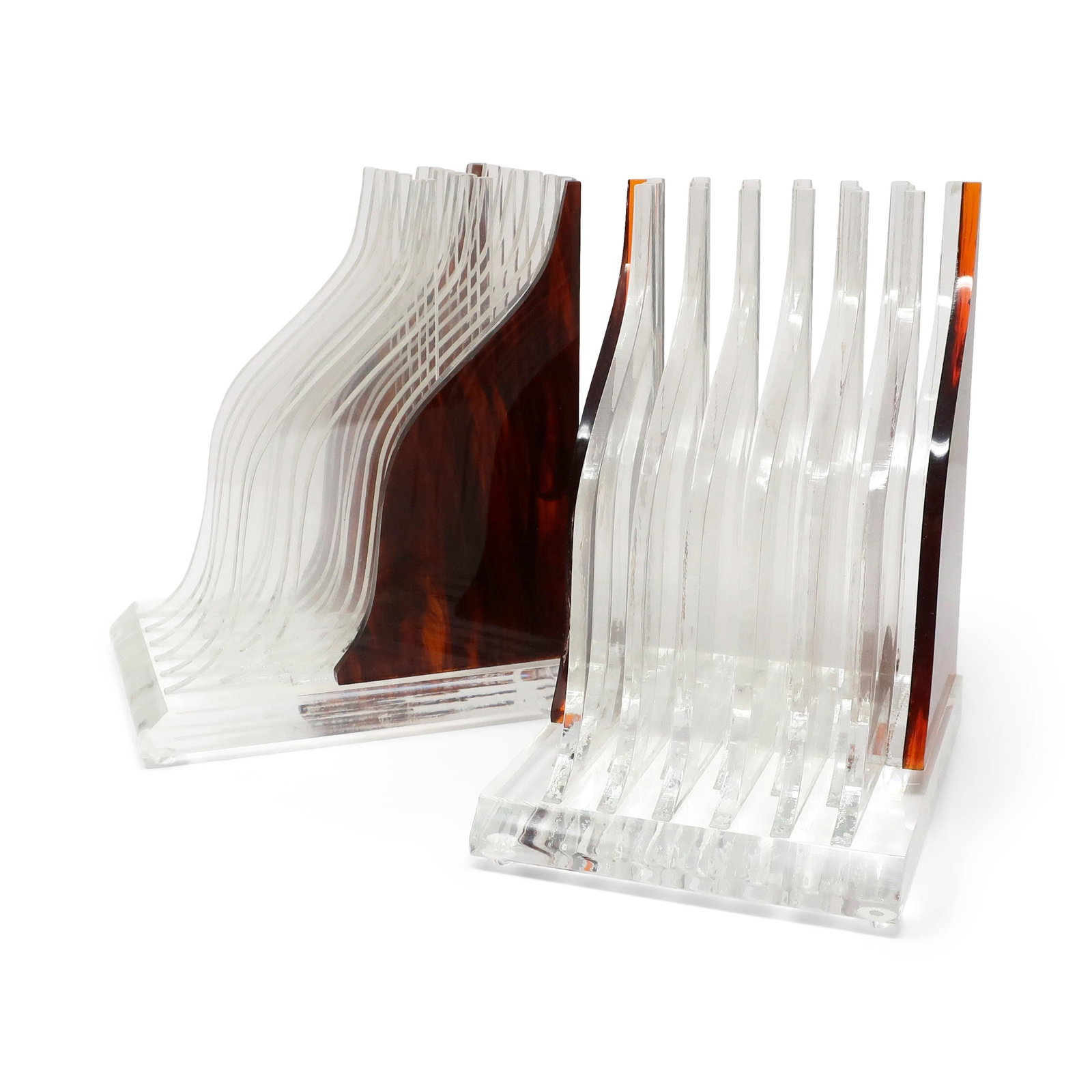 Pair of Vintage Stacked Tortoiseshell Lucite Bookends - 4